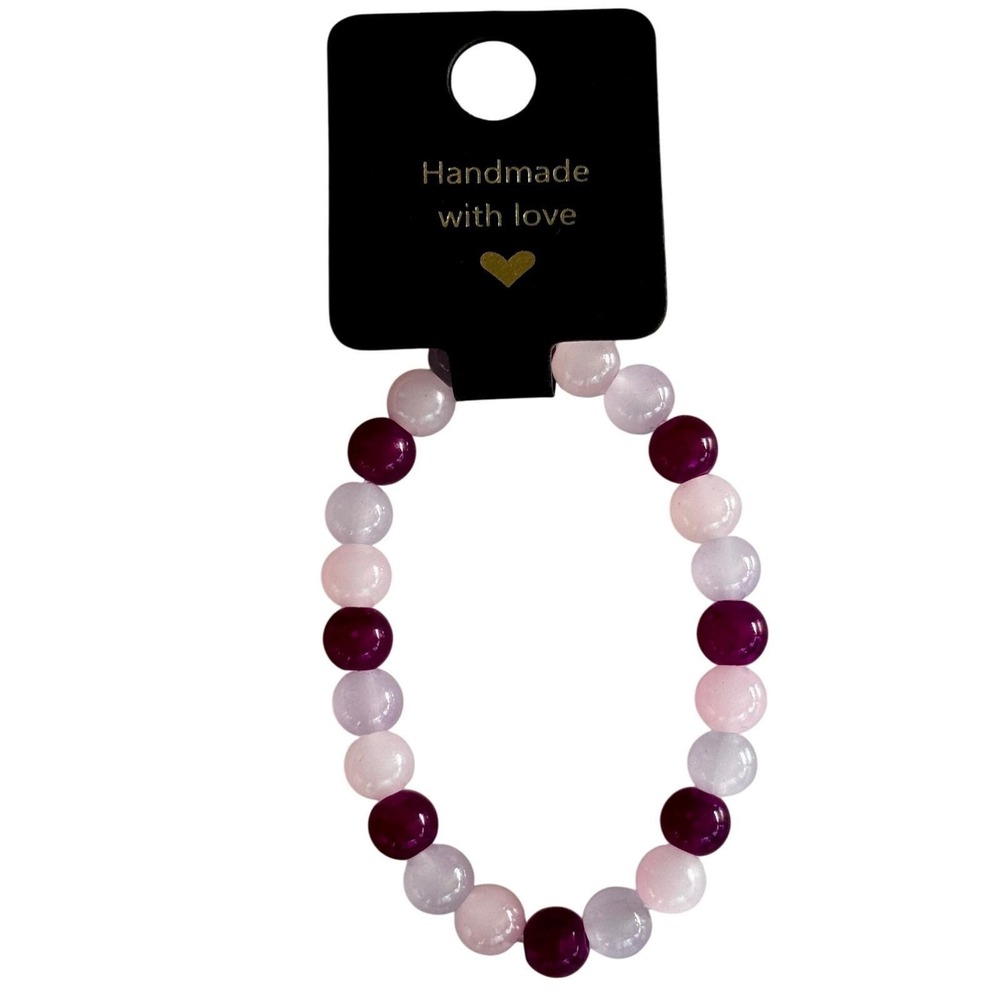 Handmade with Love Purple Pink Beaded Stretch‎ Bracelet Jewelry Gift